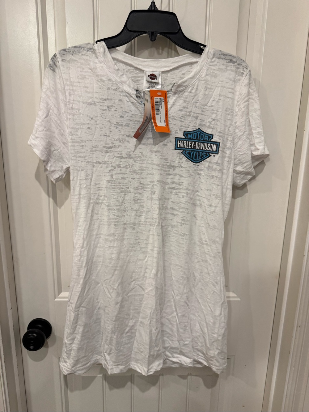 Harley-Davidson White Burnout Short Sleeve Tee with Teal Logo